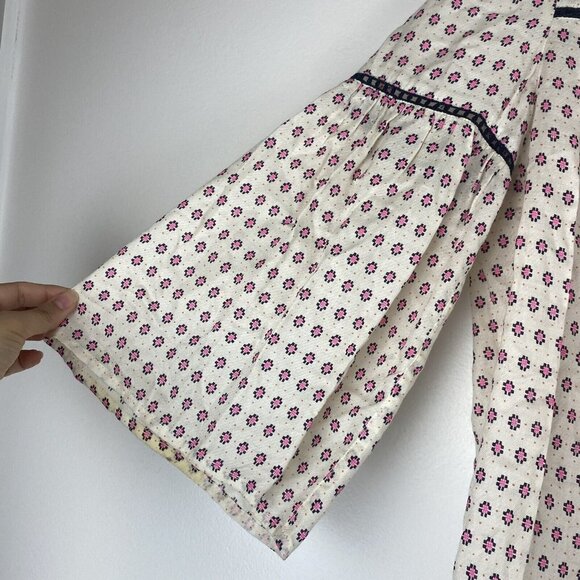 French Connection Womens Blouse Size 2 Modal Bell Sleeve Geometric Polka Dot Top - Picture 4 of 10